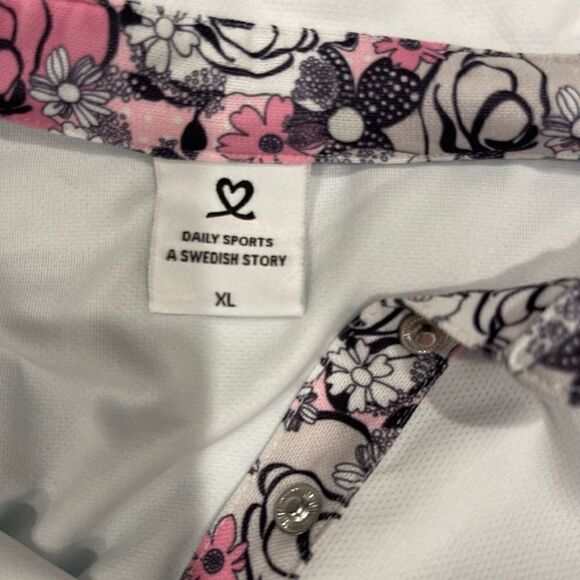 Daily Sports White Long Sleeve Floral Mesh Collard Top.SizeXL - Picture 8 of 11